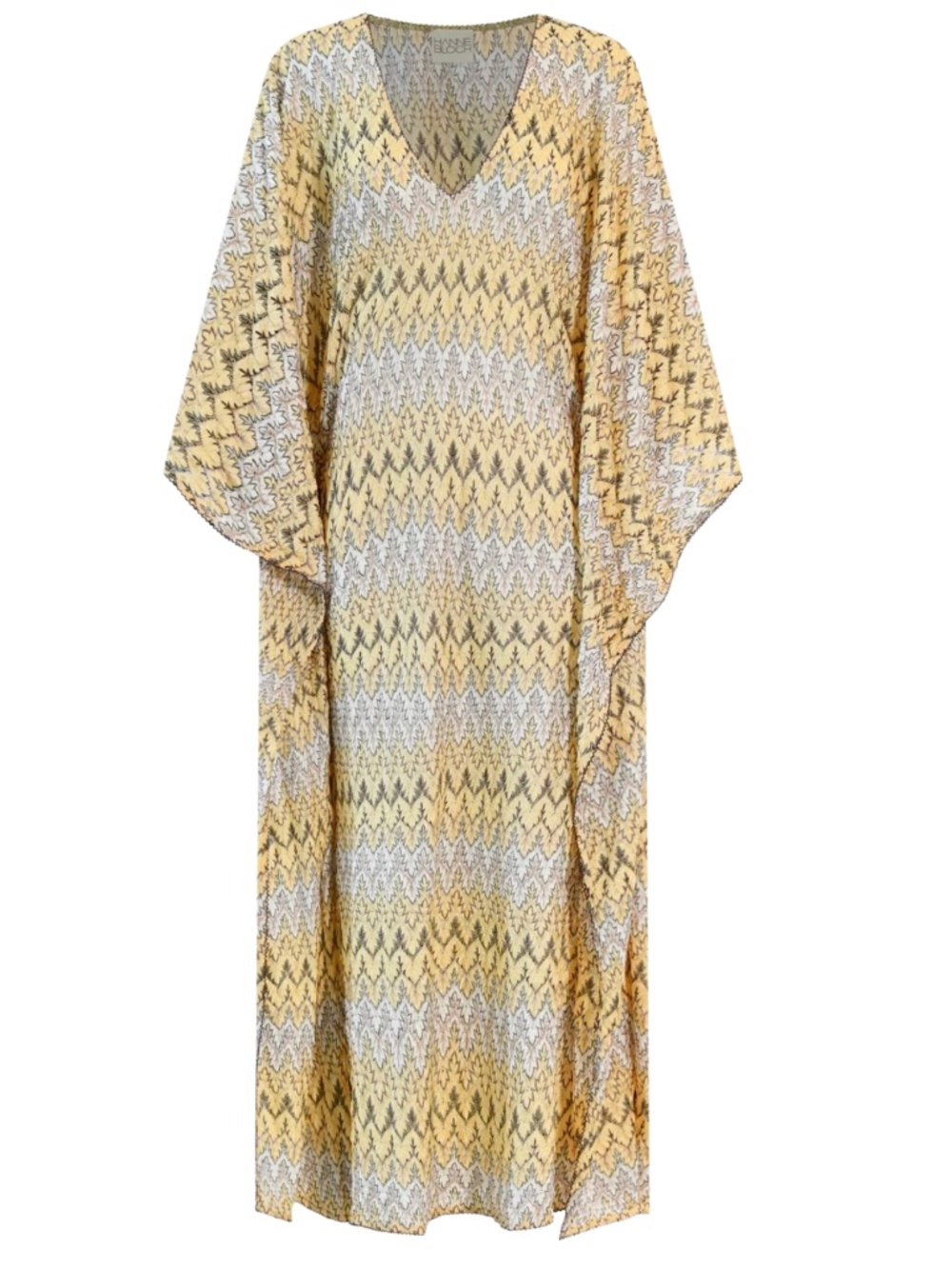 HANNE BLOCH KNIT KAFTAN Yellow dress $590 NWOT Sz OS Fits XS–XXL